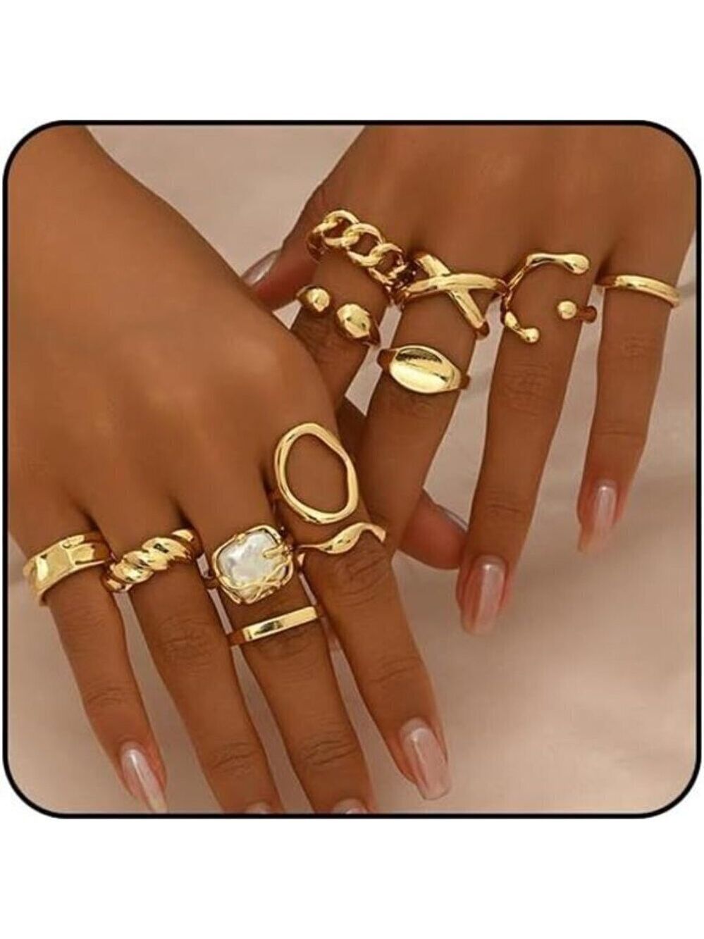 Chunky 18K Gold Rings set 6 pcs for Women Non-Tarnish Stackable Statement Set